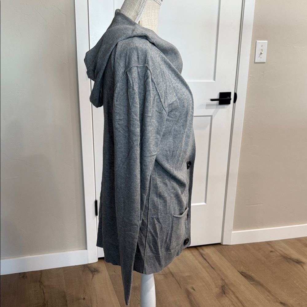 AEO GRAY BUTTON UP CARDIGAN WITH HOODIE - Picture 6 of 15